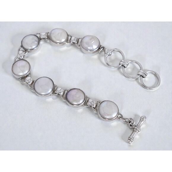 Starborn Creations Pearl Tennis Bracelet Sterling Silver Coin Pearl 7-8" - Picture 4 of 8